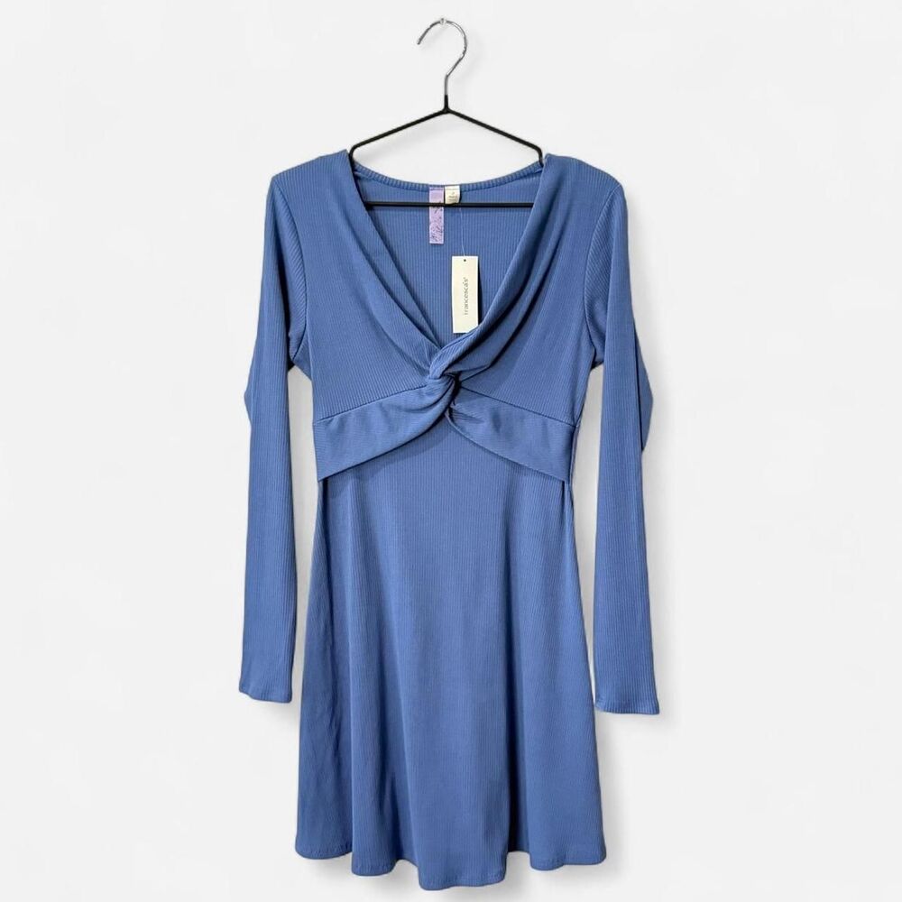 NWT fairy Francesca's blue long sleeve mini dress Ribbed A-Line Fairy bottom